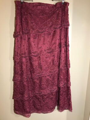 Vie Victoria Royal By Mary Bays Lace Skirt 20L Burgundy Tiered Pearl Bead Formal