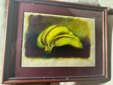 "Bunch Of Bananas Scene" Watercolor Painting - Signed And Framed