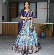 Traditional Wear Soft Dola Silk Lehenga Choli And Blue Dupatta For Women  Girls