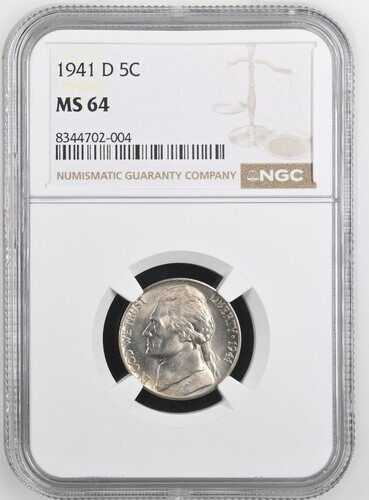 1941 Jefferson nickel graded by NGC MS66 5FS