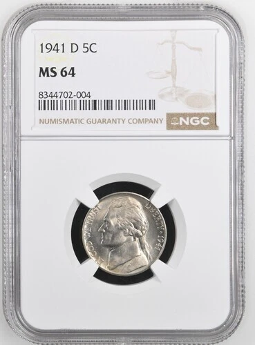 1941-D Jefferson nickel graded by NGC MS64