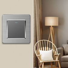 LED Wall Light Switch 2 way 1 Gang Brushed Stainless Steel Thin Modern Silver