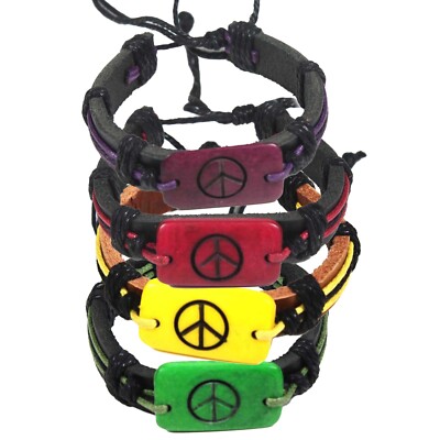 Peace & Love Friendship Wrist Bracelet Hippie Peace Sign Love Flexible 1sz fit