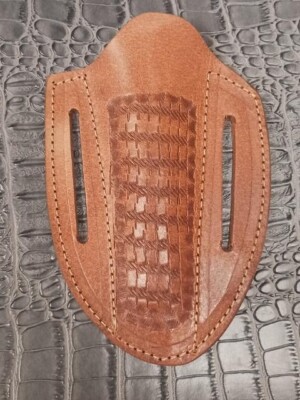 Dark Brown Open Top Basketweave Belt Loop Fix Blade Leather Sheath