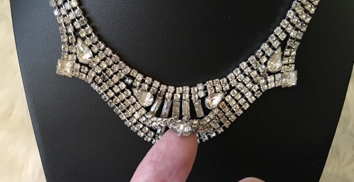 Collana vintage anni 50 dichiarazione sopra e sotto ampia punta strass trasparente set - Foto 2 di 13