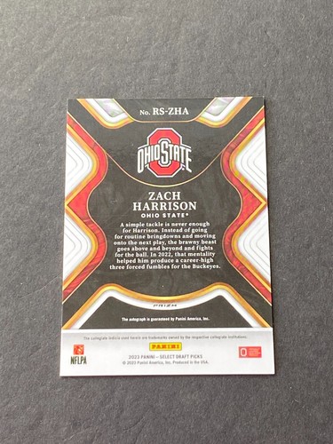 Zach Harrison 2023 Panini Select Draft Picks #RS-ZHA RC Auto Red - Picture 6 of 10