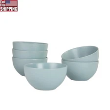 Set of 6 Stoneware Cereal Bowls Microwave & Dishwasher Safe Coupe Design New