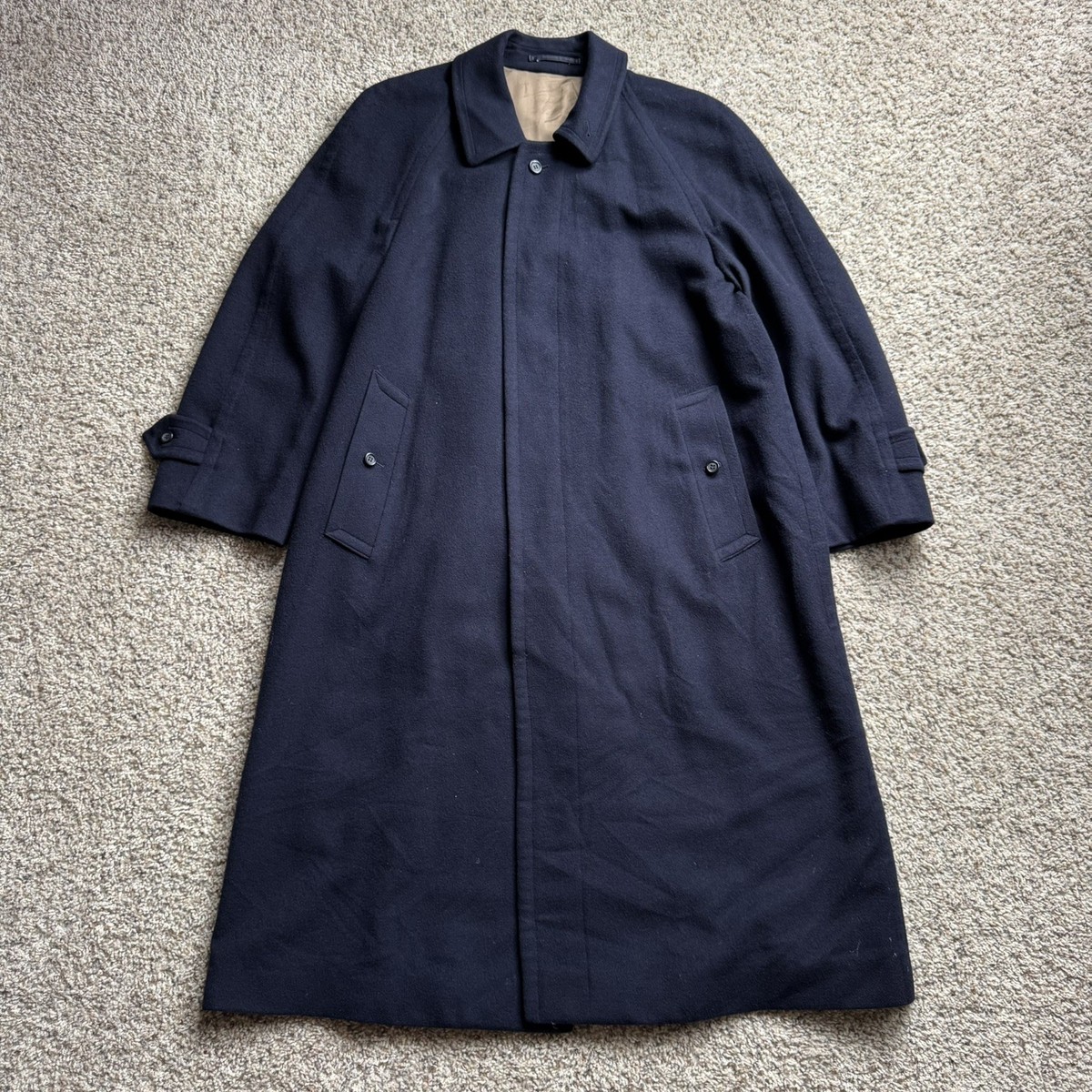 90s Burberry バブアー　コート ネイビー　ロゴ刺繍　激レア Vintage Burberrys London Overcoat Mens Navy Wool Alpaca Made