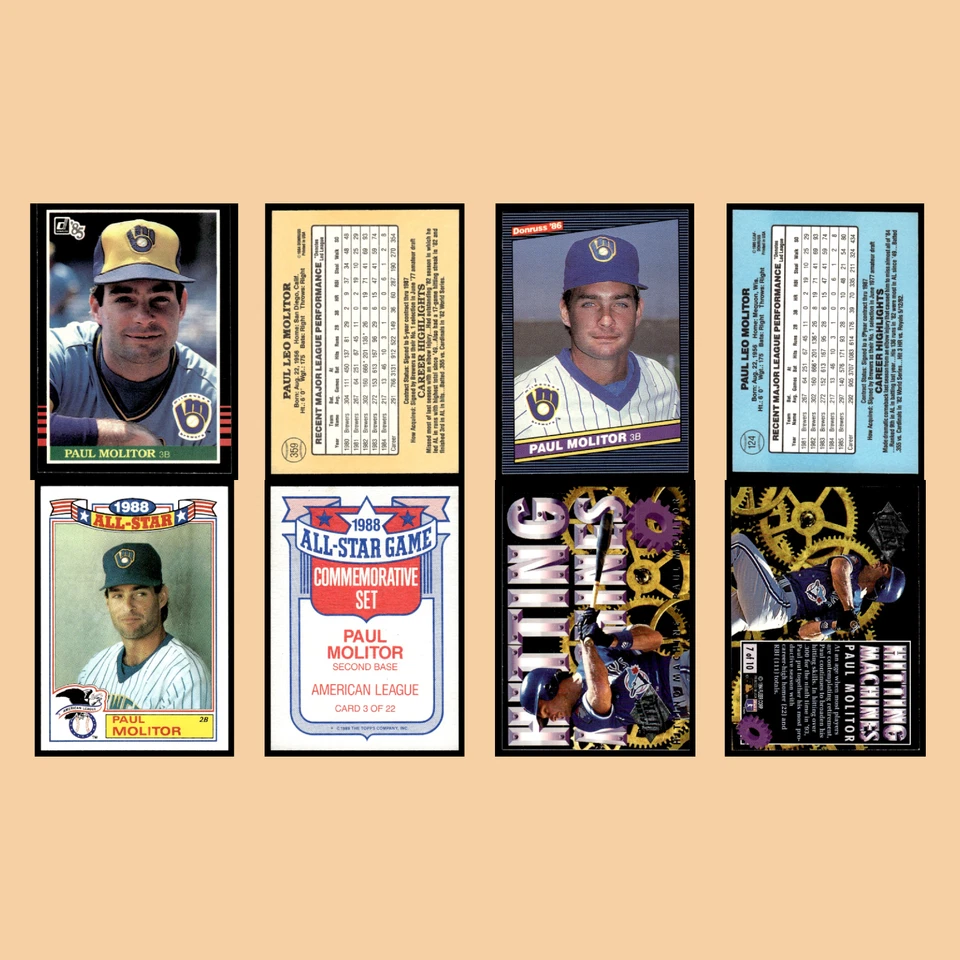 Paul Molitor Lote 28 Tarjetas de Béisbol 1982 Fleer Milwaukee Brewers Set Colección Foto 4 de 4