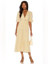 Faithful the Brand Aberdeen Linen Midi Dress Brighton Stripe Print Sand size 2