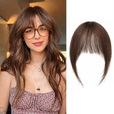 Clip in Bangs 100 Real Human Hair French Medium Brown Fake Bangs for Women ...