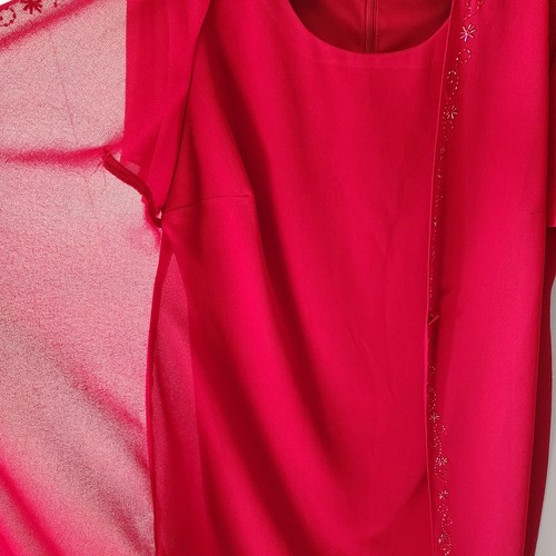 Vintage 90er Scarlett Minikleid Damen Plus 16 rote Perlenborte Flatterärmel 2-teilig - Bild 10 von 13