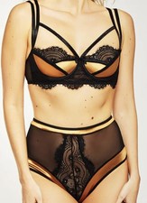 Icollection Pazia Bra Set Satin Lace Lingerie Black, Gold, Large, very Comfy 63