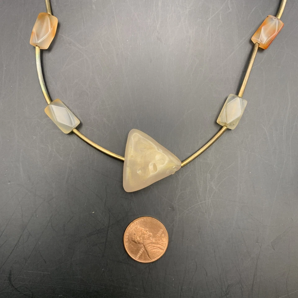 Collar Estación Piedras Preciosas Boho Tono Dorado Barra Cuentas Cornalina Plástico Triángulo Foto 4 de 4