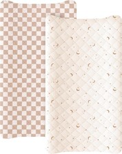 Waterproof Muslin Changing Pad Cover 2 Pack, Quilted Cotton Fitted Diaper