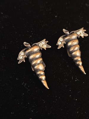 Vintage Copper Carrot Rhinestone Clip-On Earrings Easter Bunny Costume Jewelry 