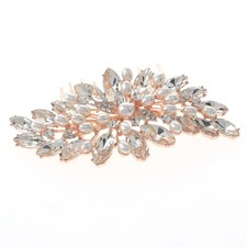 Rose Gold Tone Metal Hair Comb With Rhinestone H3931-RGPK