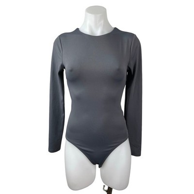 Express Body Contour Gray Long Sleeve Backless T Shirt Bodysuit Top Size XS