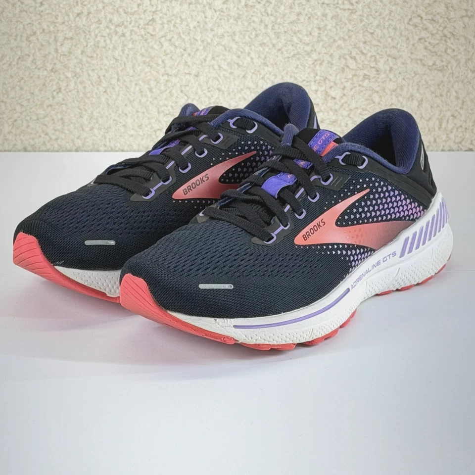 Zapatilla deportiva Brooks Adrenaline GTS 22 para mujer 7,5 ancha DQ azul naranja con cordones para correr Foto 2 de 4