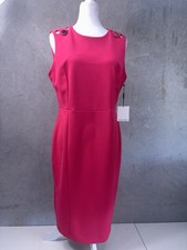 Calvin Klein Pink Crepe Sheath Dress Women's 12 NWT Gold Button Shoulder Cutout
