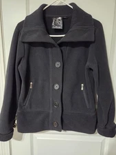 EiVissa Collection Womans Size Medium  Button-Up Fleece Jacket Black