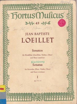 Jean Baptiste Loeillet - Sonaten für Blockflöte / Hortus Musicus Notenheft