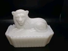 Antique EAPG Westmoreland White Milk Glass LION Lidded Picket Fence Lidded Dish