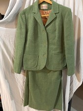 Vintage 1960s Century of Boston Green Wool Skirt Suit Set 12 Mod ILGWU Mad Men S