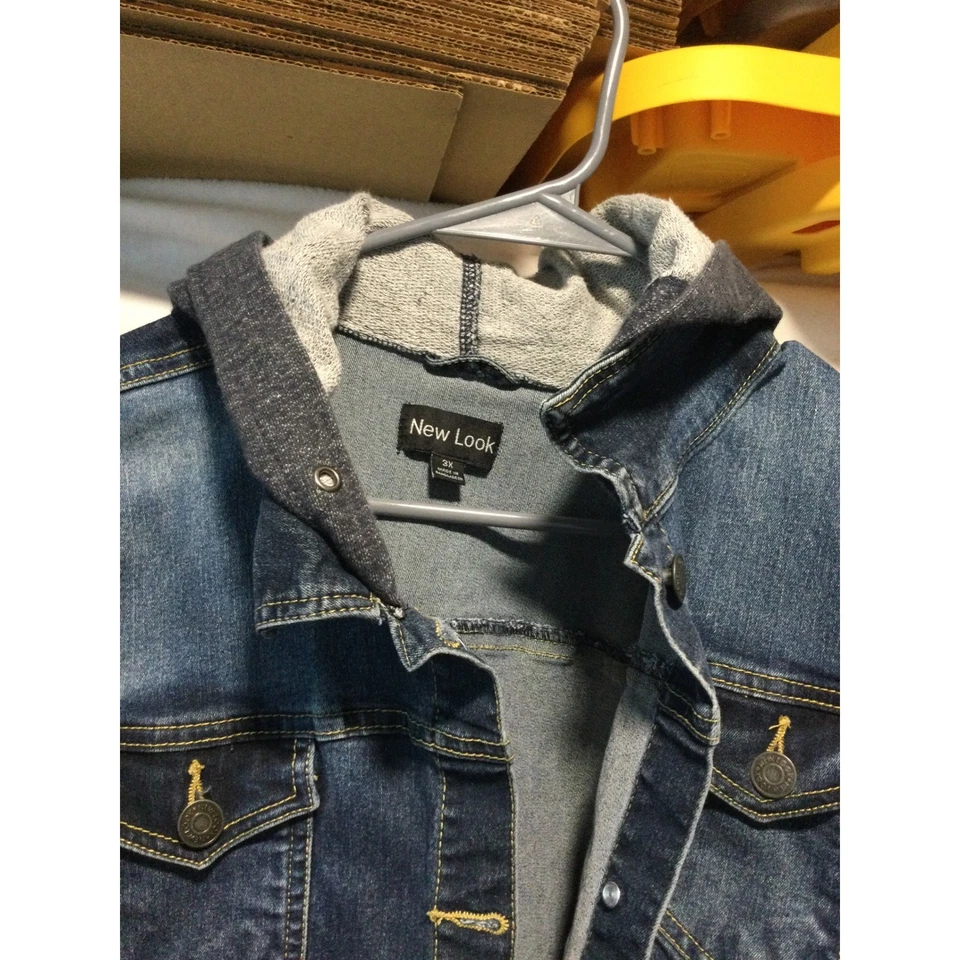 New Look Denim Trucker Jacket Hooded Plus Size 3X Jean Gray Sleeves - Image 3 of 4