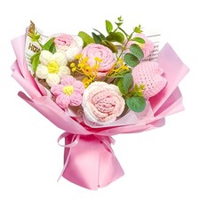 Crochet Tulips Rose Flower Bouquet Pink Artificial Knitted Mother Day Gift