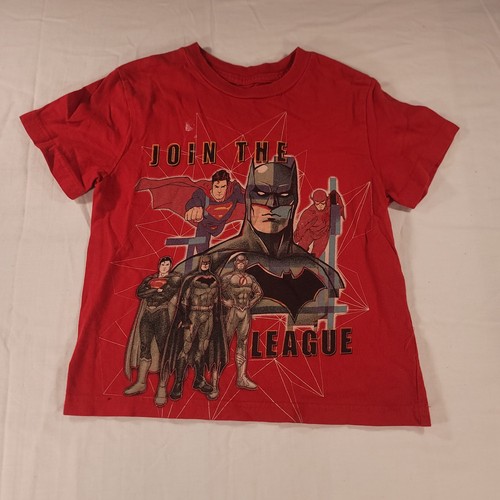 DC Justice League Graphic Crew Neck Short Sleeve T-Shirt Youth Boys Size 4 Red - Picture 2 of 9