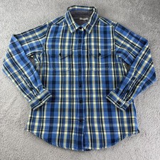 Camisa Outerknown Para Mujer XS Pequeña Azul Manta a Cuadros Franela Gorpcore Cabincore