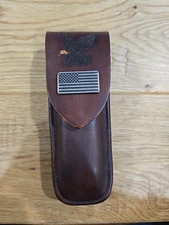 Buck 110 custom leather knife sheath. Brown. Laser Eagle and US Flag Sheath only