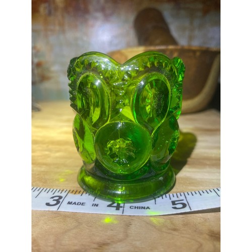 Vintage Green Moon and Star Glass Toothpick Holder Votive Cup Emerald Pressed