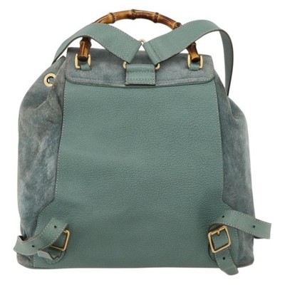 GUCCI Bamboo Backpack Suede Green Gold Auth 175320 | eBay