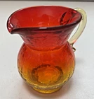 Vintage Blenko Hand Blown Amberina Crackle Glass Pitcher 3.5in