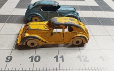 Hubley 1930s Yellow Blue Sedan Cars White Rubber Wheels