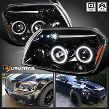 Jet Black Fits 2005-2007 Dodge Magnum Led Halo Projector Headlights Lamps 05-07