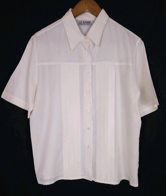 Vintage Liz Baker Essentials 14 Petite Cream Pleated Short Sleeve Dressy Top 