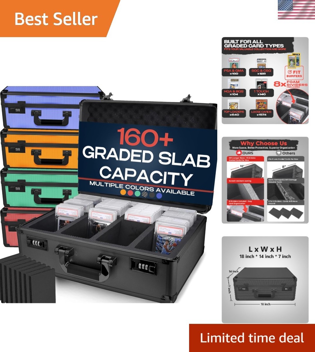best graded card storage box Amazon.com: Turokacase Graded Card Case Storage Box – Extra Large Trading Card  Storage Box with 8 Adjustable Dividers – Baseball & Sports Card Storage Case  – Fits PSA, BGS, SGC, Toploaders & main image 1