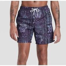 Marvel Swim Trunks Men's Size L Large Black Panther Purple Blue Drawstring NWT