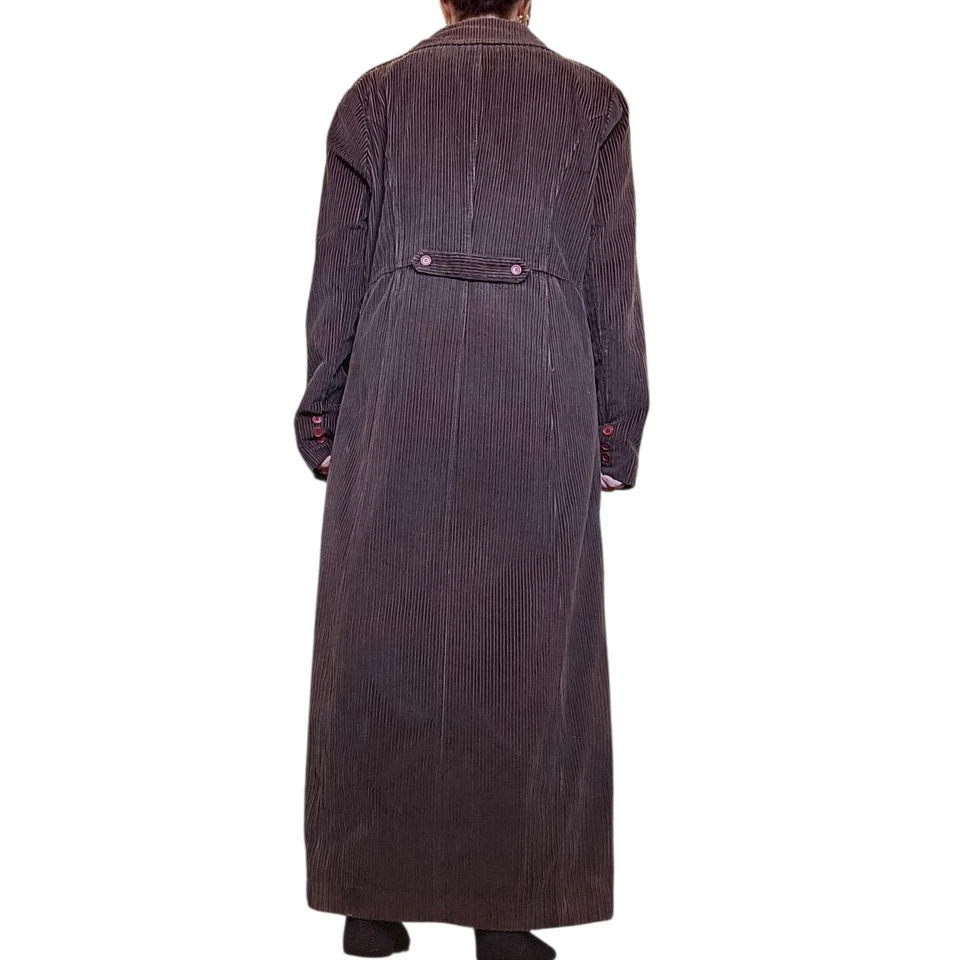 90s Y2K Womens Brown Corduroy Long Trench Coat Overcoat Sz M L Cotton - Image 2 of 4