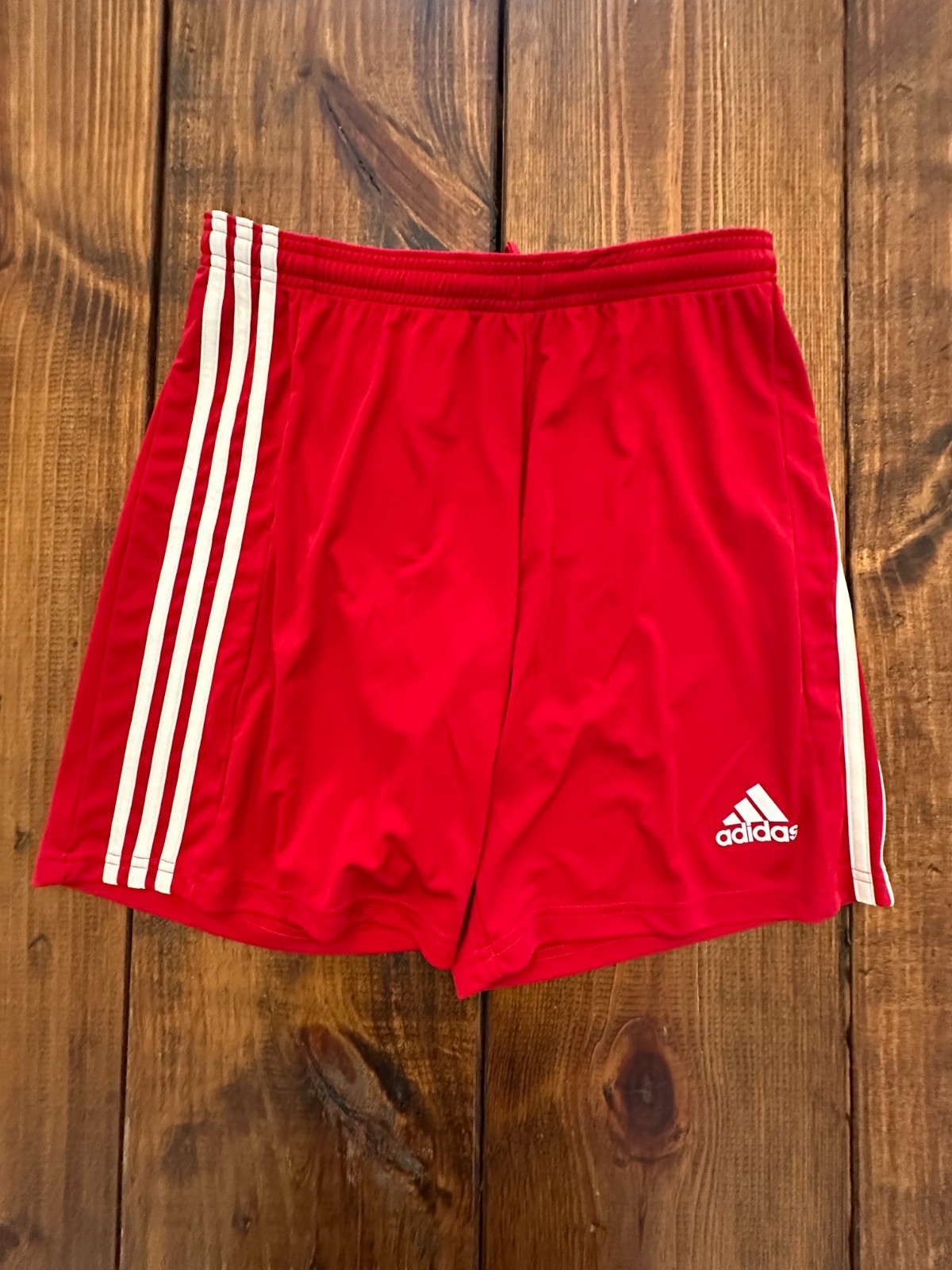 Adidas Mens Red 3 Striped Squadra 21 Football Shorts Elastic Waist Size M NWT