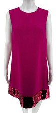 Dolce & Gabbana Fuchsia Wool-Blend Shift Dress w/ Sequin Hem – Size IT 44 (US 8)