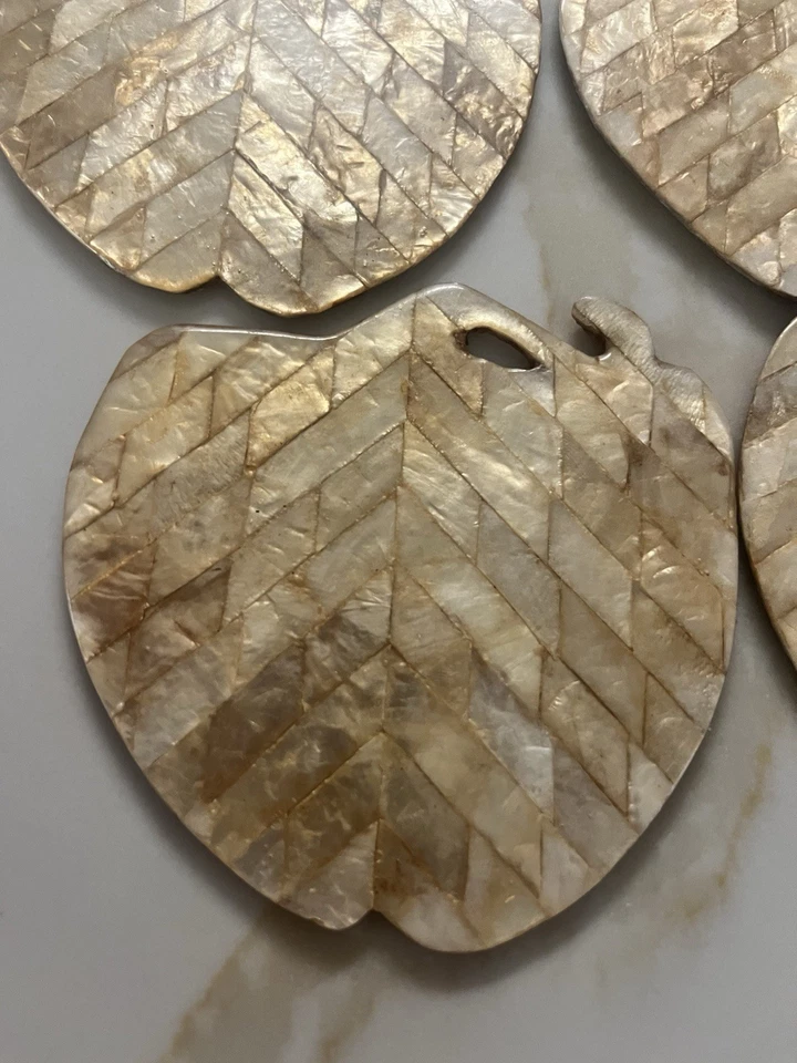 Balos 1980 复古 Capiz 贝壳镶嵌 4 件套杯垫。 菲律宾制造 — 第 2/4 张图片