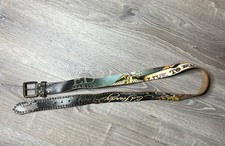VTG Y2K Ed Hardy Leather Belt Live To Ride w/ studs Skull Buckle 44 In