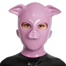 Feturax Silicone Full Head Pig Mask Furry Fetish Hood with Eye Holes Pink Color
