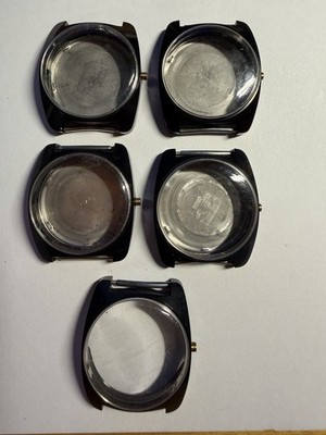 Vintage Technos Watch Case Lot (5) 20585 -974 With Crystal   1 Missing Case Back