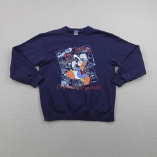 Vintage Disney Sweatshirt Mens Medium Blue Donald Duck Crewneck Pullover Glitter
