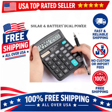 Desk Calculator, 12-Digit Solar Battery Office Calculator with Large LCD Display